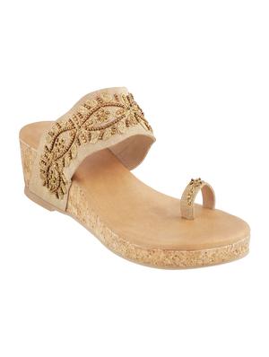 gold leatherette one toe wedges - 15339954 - Standard Image - 1