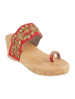 maroon faux leather one toe wedges - 15339955 - Standard Image - 1