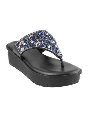 black leatherette toe separator wedges - 15340016 - Standard Image - 1