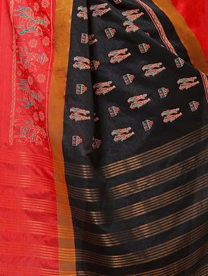 conversational pattern woven saree with blouse - 15340073 - Standard Image - 3