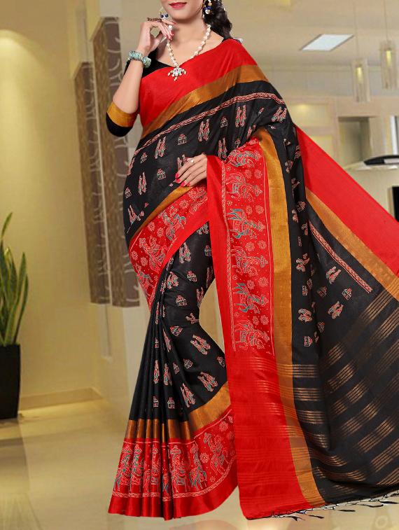 conversational pattern woven saree with blouse - 15340073 - Zoom Image - 1