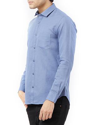 blue cotton casual shirt - 15340133 - Standard Image - 2