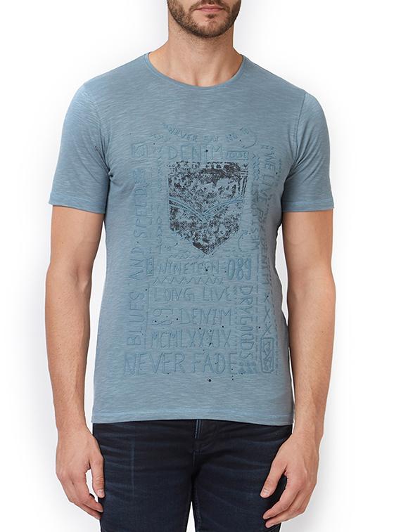 blue cotton front print t-shirt - 15340174 - Zoom Image - 1