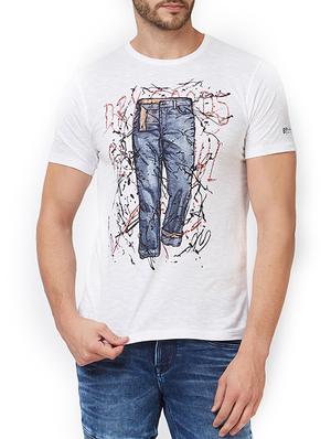 white cotton front print t-shirt - 15340180 - Standard Image - 1