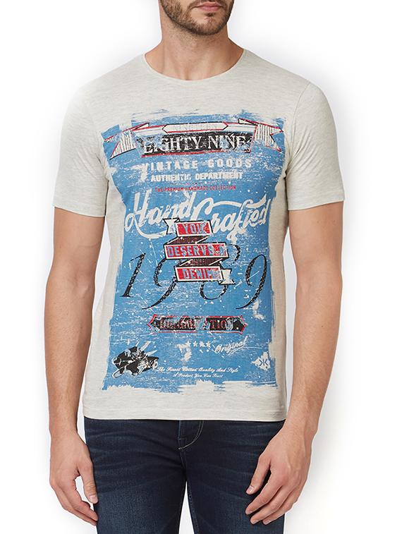 grey cotton front print t-shirt - 15340183 - Zoom Image - 1