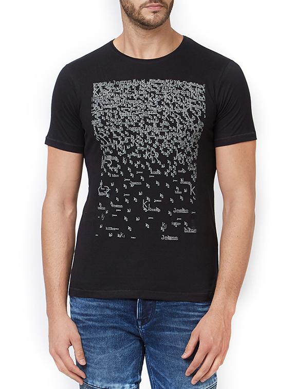 black cotton front print t-shirt - 15340184 - Zoom Image - 1