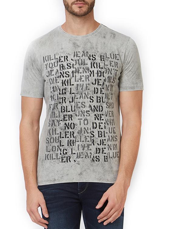 grey cotton front print t-shirt - 15340196 - Zoom Image - 1