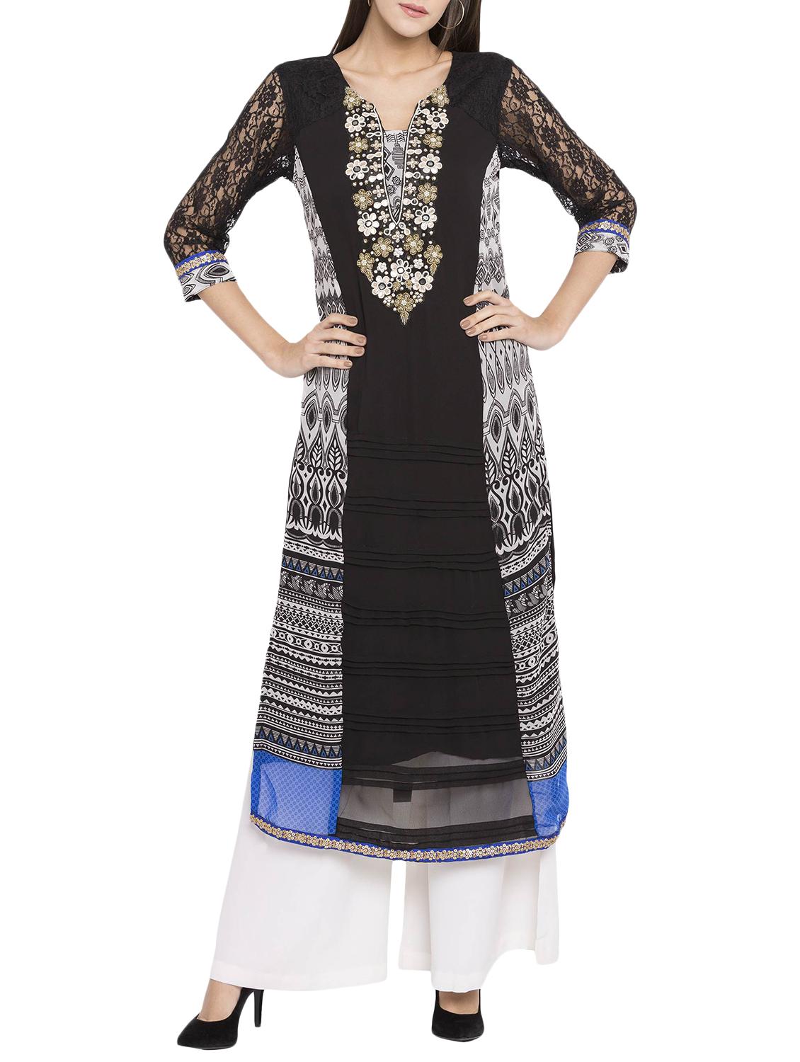 embroidery straight kurta - 15340743 - Zoom Image - 1