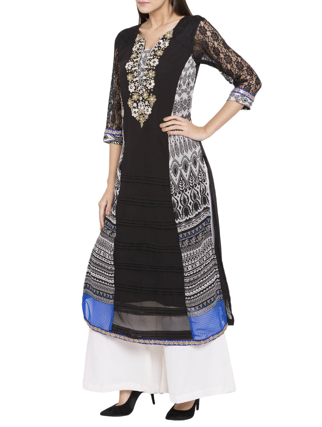 embroidery straight kurta - 15340743 - Zoom Image - 2
