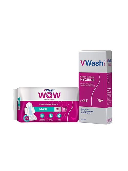 vwash wow maxi sanitary napkin -16pcs xl with liquid wash 200 ml - 15340855 - Very Small Image - 1