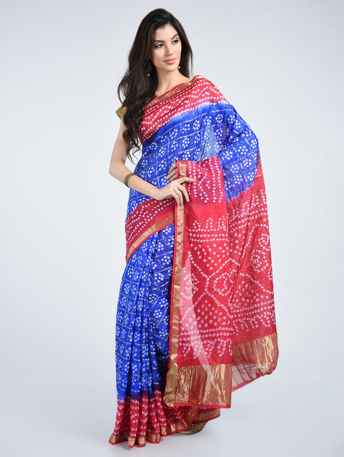 delicate border bandhani saree with blouse - 15341298 - Zoom Image - 1