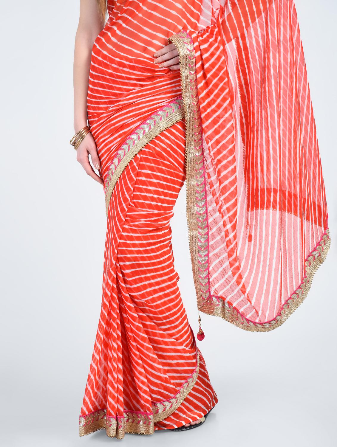 gota patti lehariya saree with blouse - 15341299 - Zoom Image - 2
