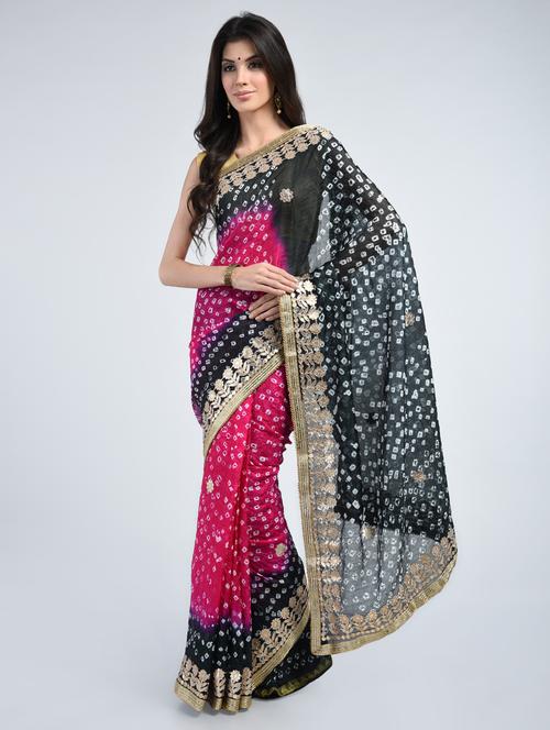 gota patti bandhani saree with blouse - 15341301 - Standard Image - 1