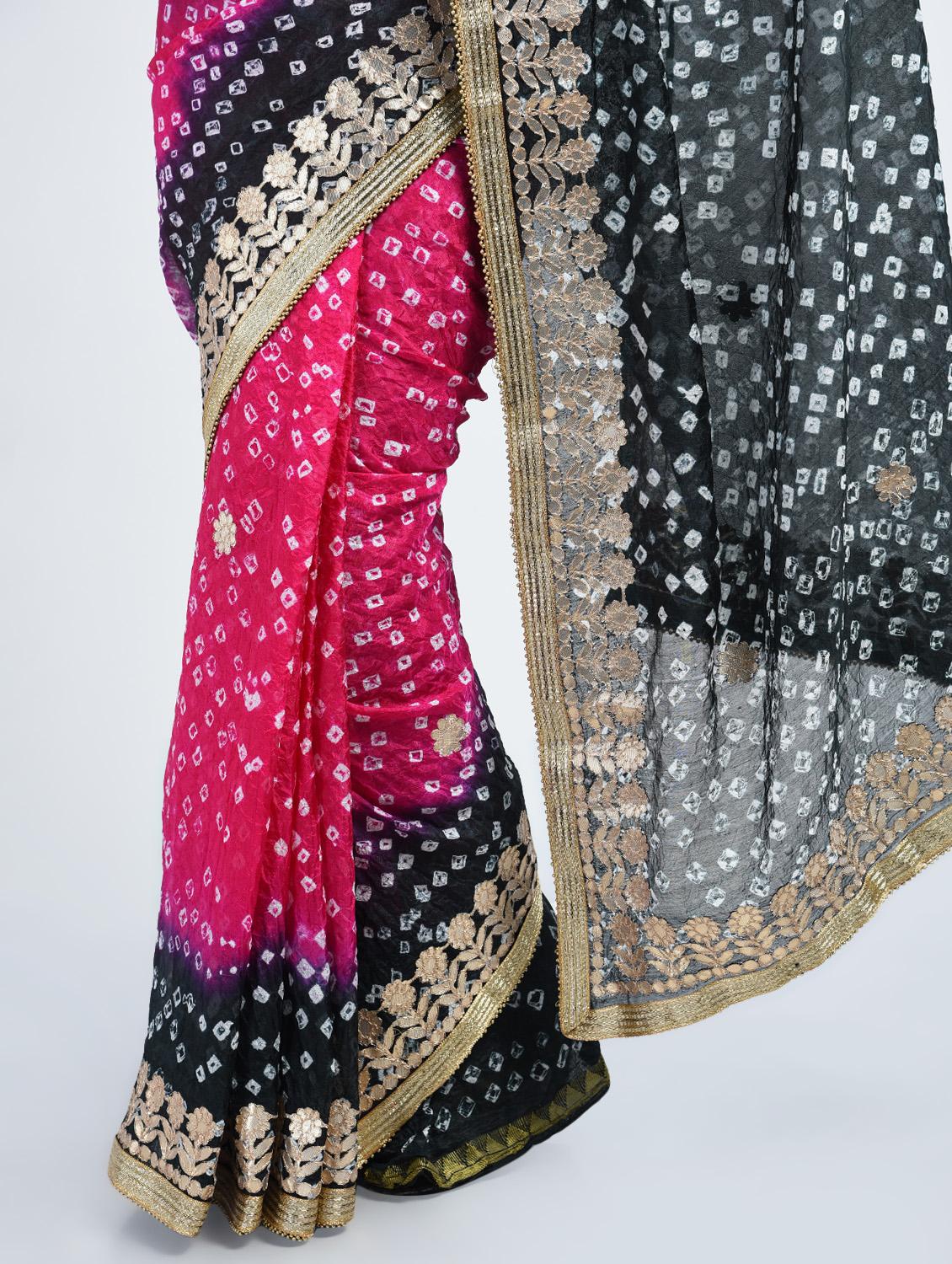 gota patti bandhani saree with blouse - 15341301 - Zoom Image - 2