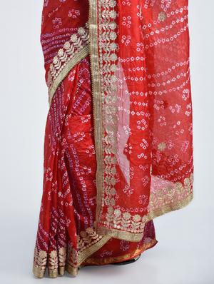 gota patti bandhani saree with blouse - 15341304 - Standard Image - 2