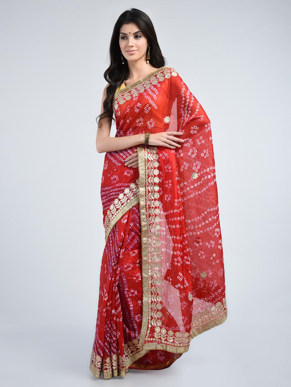 gota patti bandhani saree with blouse - 15341304 - Zoom Image - 1
