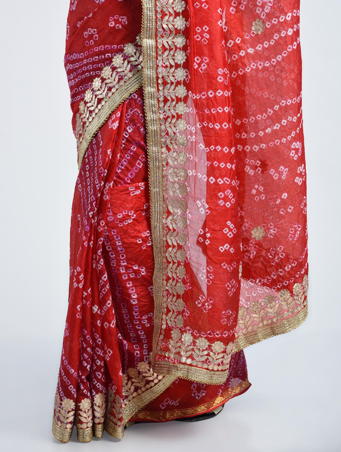 gota patti bandhani saree with blouse - 15341304 - Zoom Image - 2