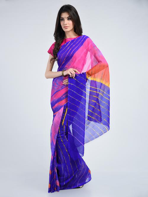 chiffon lehariya saree with blouse - 15341325 - Standard Image - 1