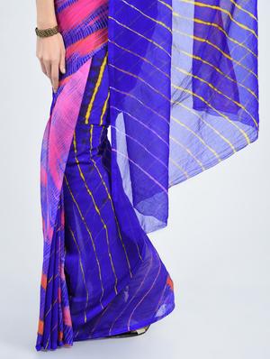 chiffon lehariya saree with blouse - 15341325 - Standard Image - 2
