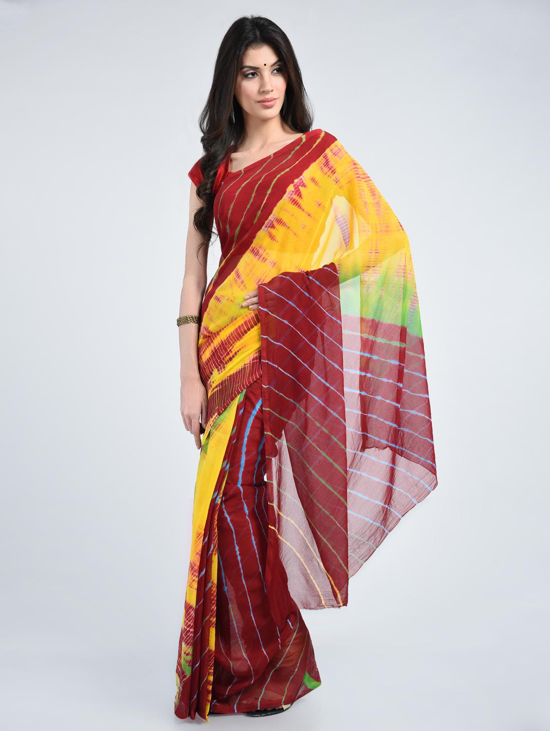 chiffon lehariya saree with blouse - 15341329 - Zoom Image - 1