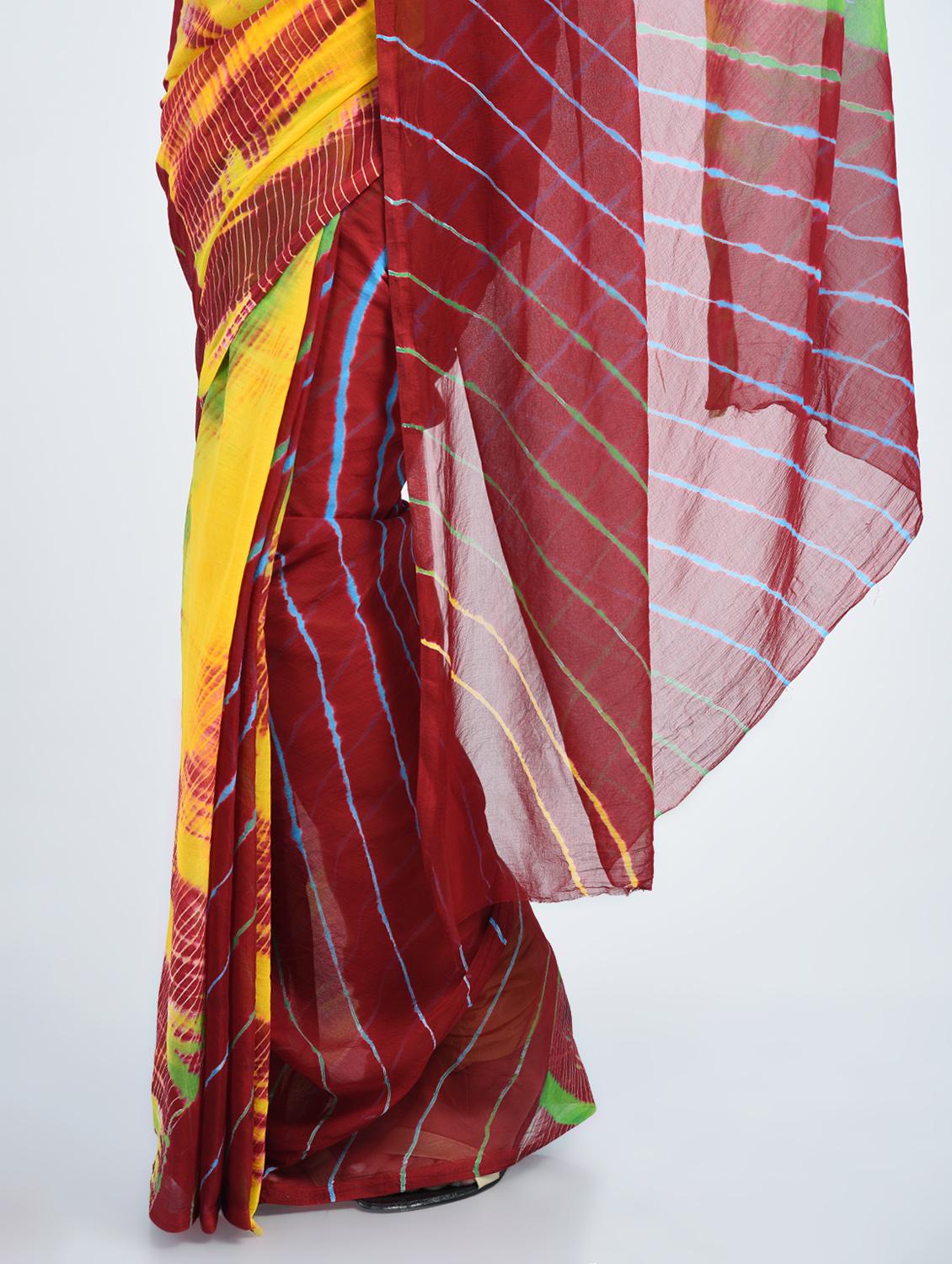 chiffon lehariya saree with blouse - 15341329 - Zoom Image - 2