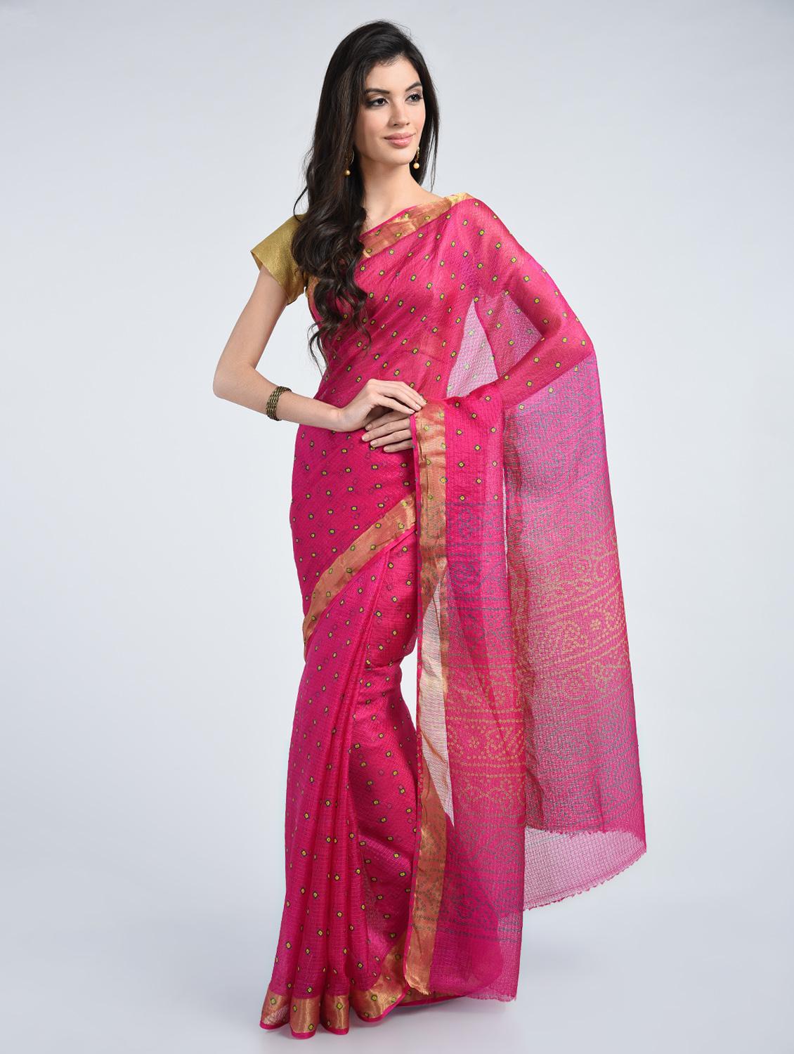 delicate border bandhani saree with blouse - 15341342 - Zoom Image - 1