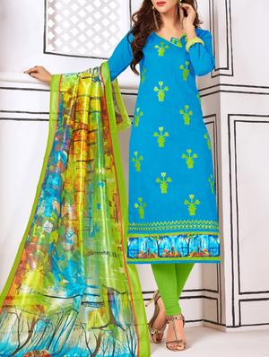 Embroidered unstitched churidaar suit - 15341351 - Standard Image - 1