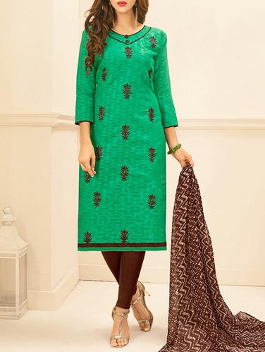 Embroidered unstitched churidaar suit - 15341381 - Very Small Image - 1
