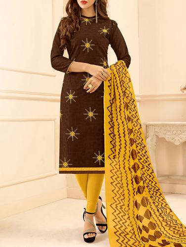 Embroidered unstitched churidaar suit - 15341384 - Very Small Image - 1