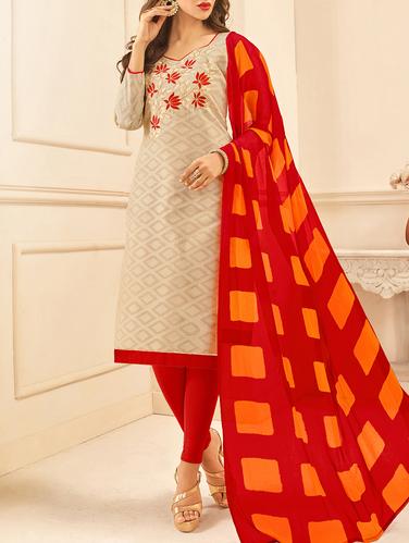 Embroidered unstitched churidaar suit - 15341390 - Very Small Image - 1