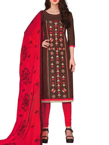 Embroidered unstitched churidaar suit - 15341396 - Very Small Image - 1