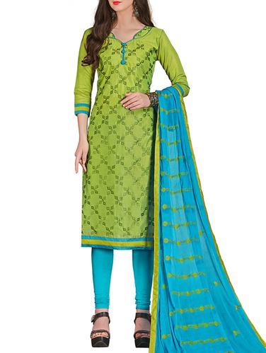 Embroidered unstitched churidaar suit - 15341397 - Very Small Image - 1