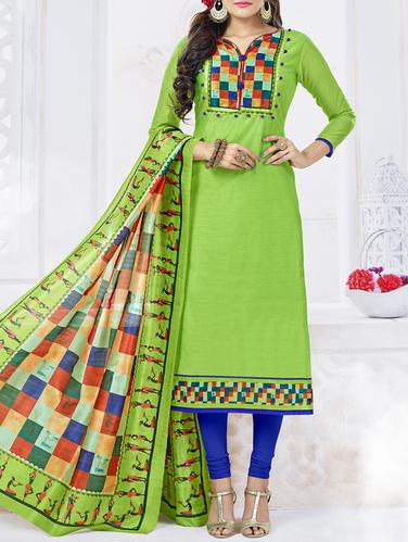 Printed patch yoke unstitched churidaar suit - 15341416 - Very Small Image - 1