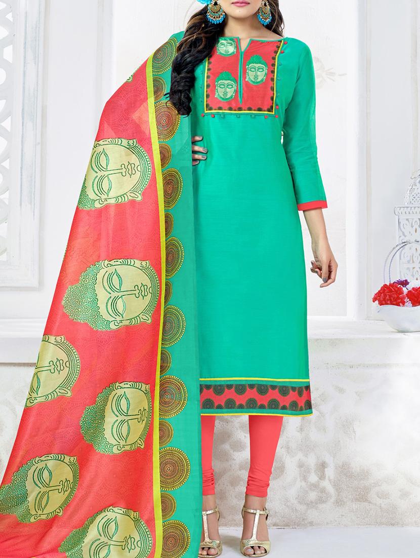 Printed patch yoke unstitched churidaar suit - 15341421 - Zoom Image - 1