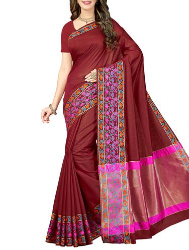 zari border contrast pallu saree with blouse - 15341479 - Very Small Image - 1