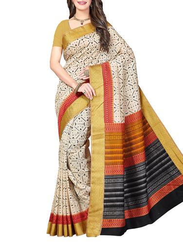 zari border printed saree with blouse - 15341486 - Very Small Image - 1