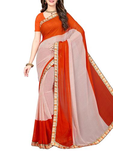 lace border orange saree with blouse - 15341489 - Very Small Image - 1