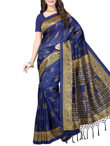 all over printed blue saree with blouse - 15341496 - Very Small Image - 1