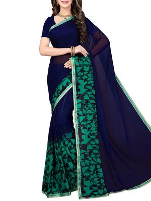 lace border geometrical saree with blouse - 15341505 - Standard Image - 1