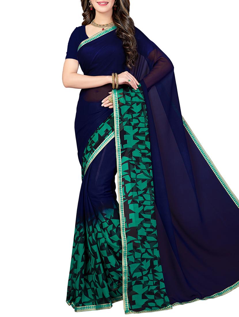 lace border geometrical saree with blouse - 15341505 - Zoom Image - 1