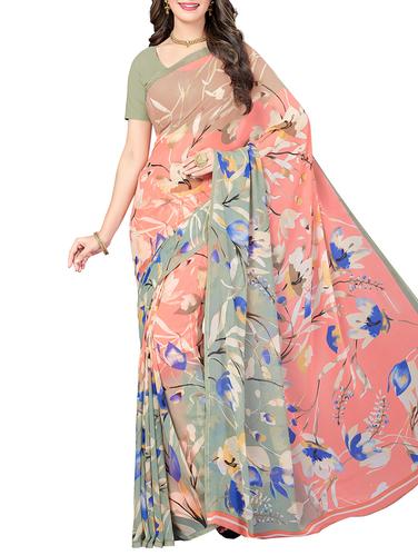 floral printed saree with blouse - 15341515 - Very Small Image - 1