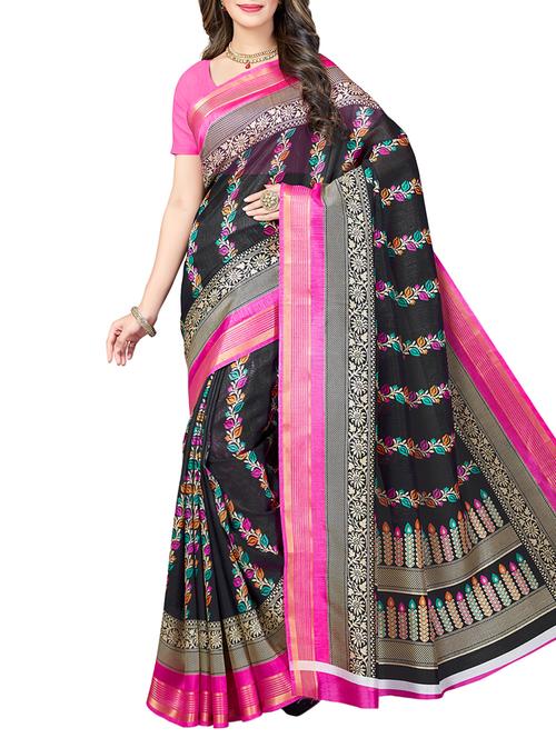floral printed black saree with blouse - 15341520 - Standard Image - 1
