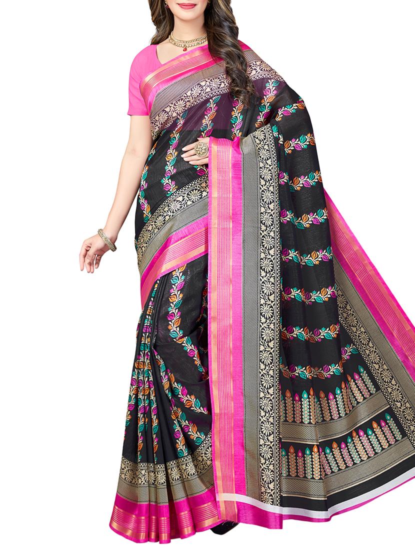 floral printed black saree with blouse - 15341520 - Zoom Image - 1