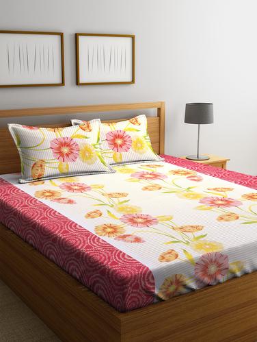 Cotton 144 TC Double Bedsheet with 2 Pillow Covers - 15341640 - Very Small Image - 1
