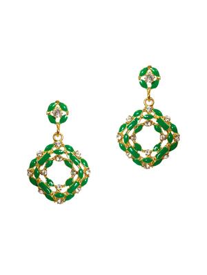 Green Gold Tone Meenakari Earrings - 15341836 - Standard Image - 1