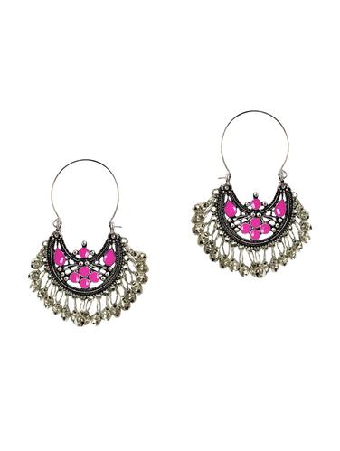 Pink Silver Tone Tribal Earrings - 15341837 - Very Small Image - 1