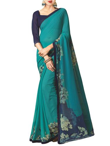 Printed bordered saree with blouse - 15341926 - Very Small Image - 1