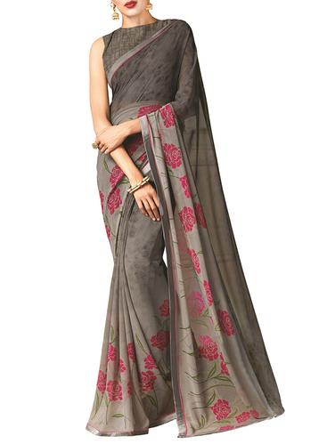 Floral bordered printed saree with blouse - 15341929 - Very Small Image - 1