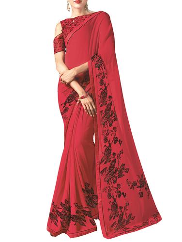 Floral bordered saree with blouse - 15341939 - Very Small Image - 1
