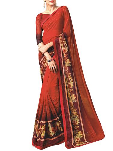 Floral bordered printed saree with blouse - 15341941 - Very Small Image - 1